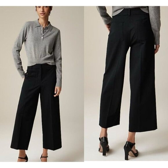J. Crew Sydney Wide Leg Pant Cropped Black Cotton Blend Womens Size 6 - Picture 3 of 7